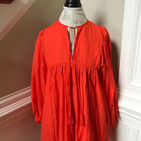 NWT Millie Daisy Mini Dress Womens XL Orange Poppy Voile 3/4 Puff Sleeves NEW - Picture 7 of 13